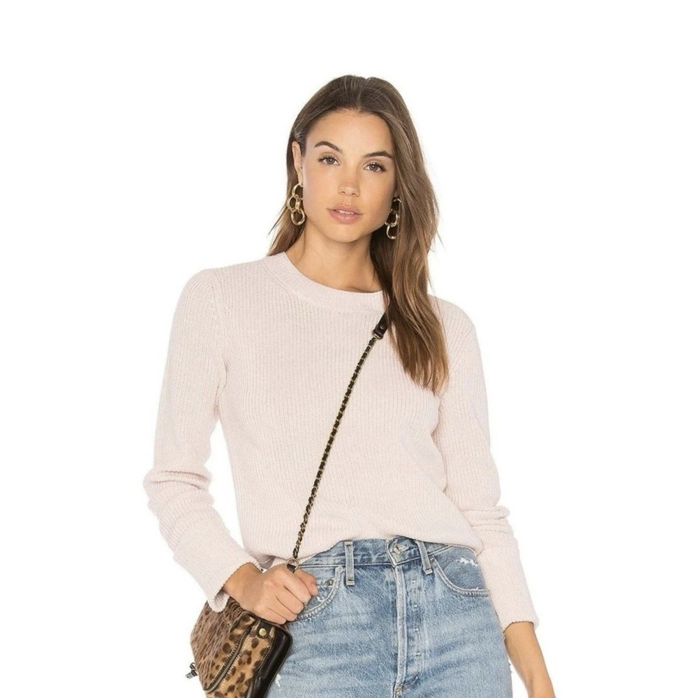 Theory Prosecco Ribbed Sweater Cuffed Light Pink Sz L Wool Blend Coquette Soft